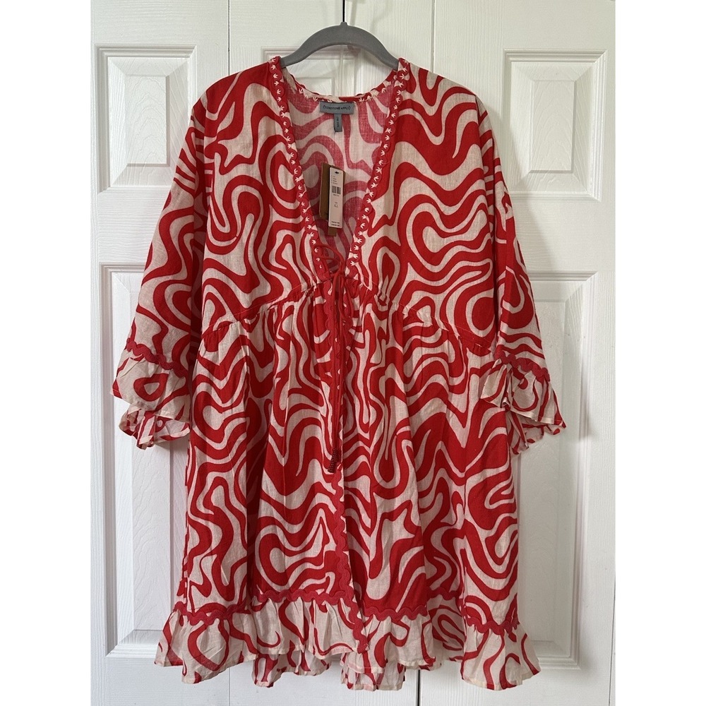 Anthropologie Conditions Apply Blouse Top Colorful Linen Cotton Long Sleeve NWT